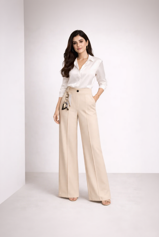 Sand Beige Straight-Cut Tailored Korean Style Trousers